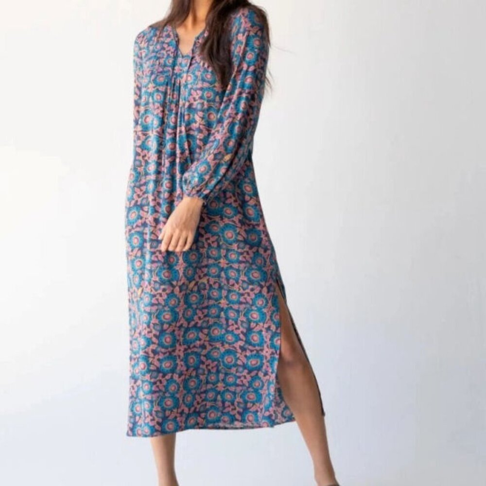 Natural Life Midi Dress Size XL Puff Sleeves Floral Peasant Feminine Cottagecore
